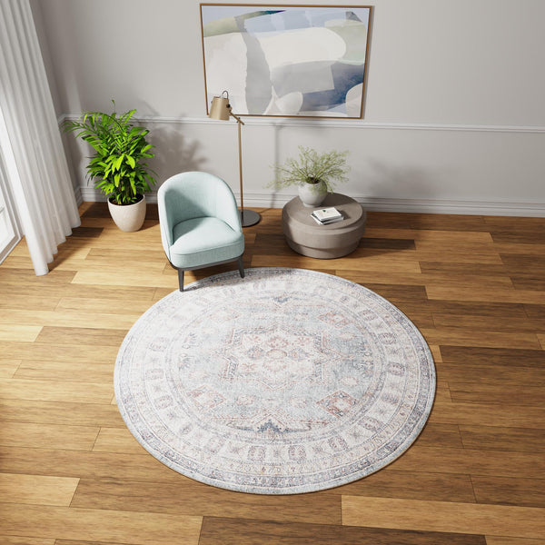 Heritage Elegance Collection Area Rug -  Neuschwanstein Round Soft Green  lifestyle 164
