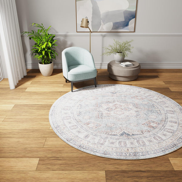 Heritage Elegance Collection Area Rug -  Neuschwanstein Round Soft Green  lifestyle 182