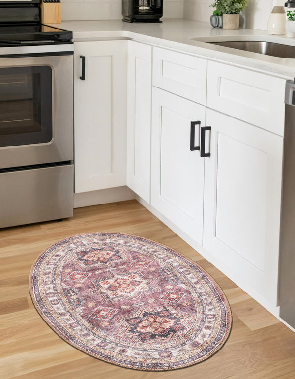 Heritage Elegance Collection Area Rug -  Neuschwanstein Oval Antique Rose Pink  lifestyle 121