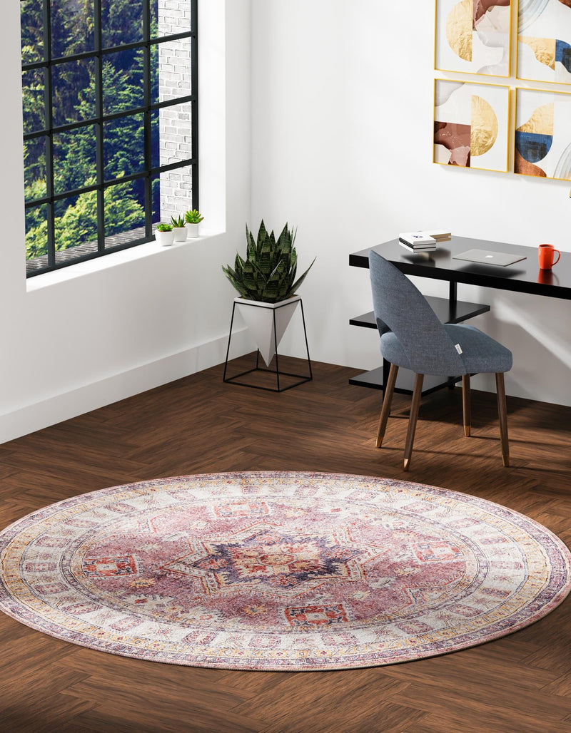 Heritage Elegance Collection Area Rug -  Neuschwanstein Round Antique Rose Pink  lifestyle 88