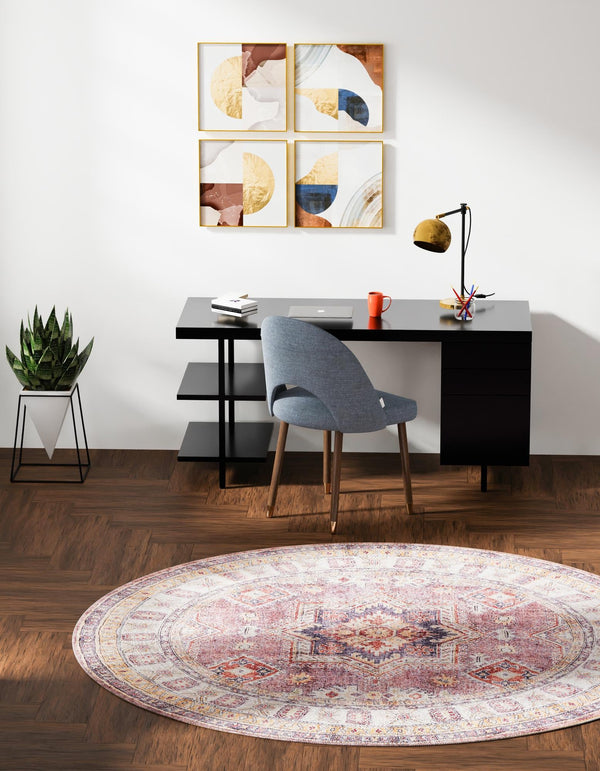 Heritage Elegance Collection Area Rug -  Neuschwanstein Round Antique Rose Pink  lifestyle 104