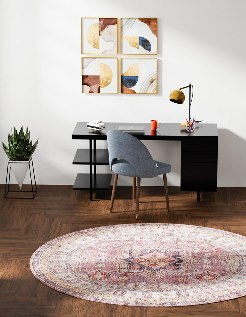 Heritage Elegance Collection Area Rug -  Neuschwanstein Round Antique Rose Pink  lifestyle 104