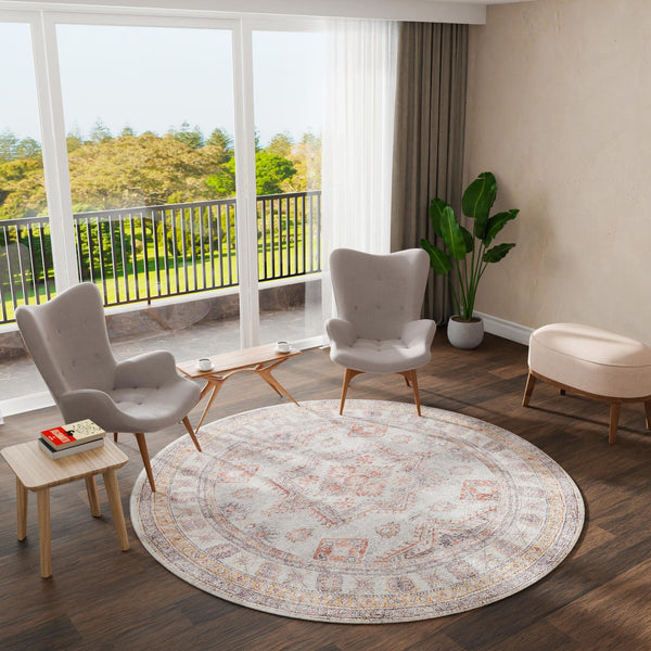 Heritage Elegance Collection Area Rug -  Neuschwanstein Round Ivory  lifestyle 177