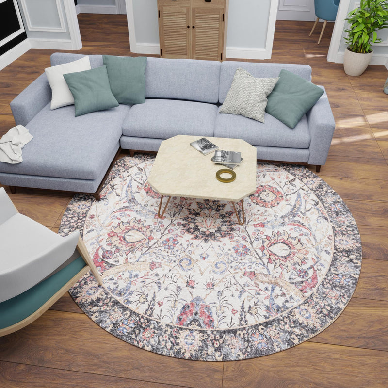 Heritage Elegance Collection Area Rug -  Topkapi Round Ivory  lifestyle 175