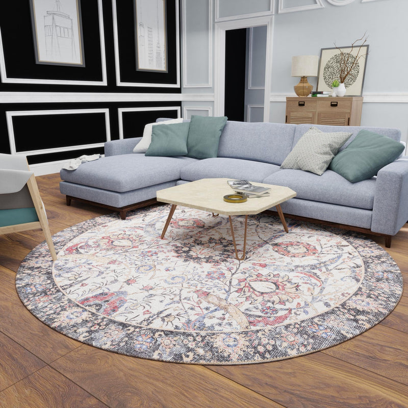 Heritage Elegance Collection Area Rug -  Topkapi Round Ivory  lifestyle 180
