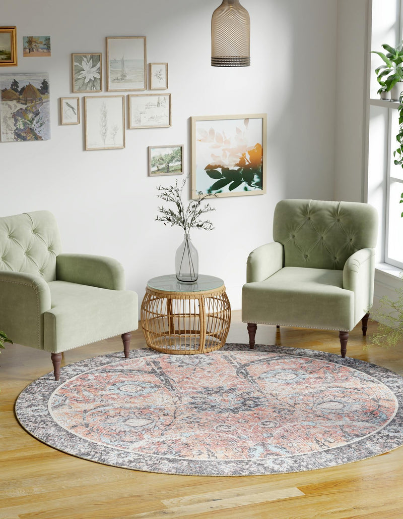 Heritage Elegance Collection Area Rug -  Topkapi Round Vintage Rust Red  lifestyle 89