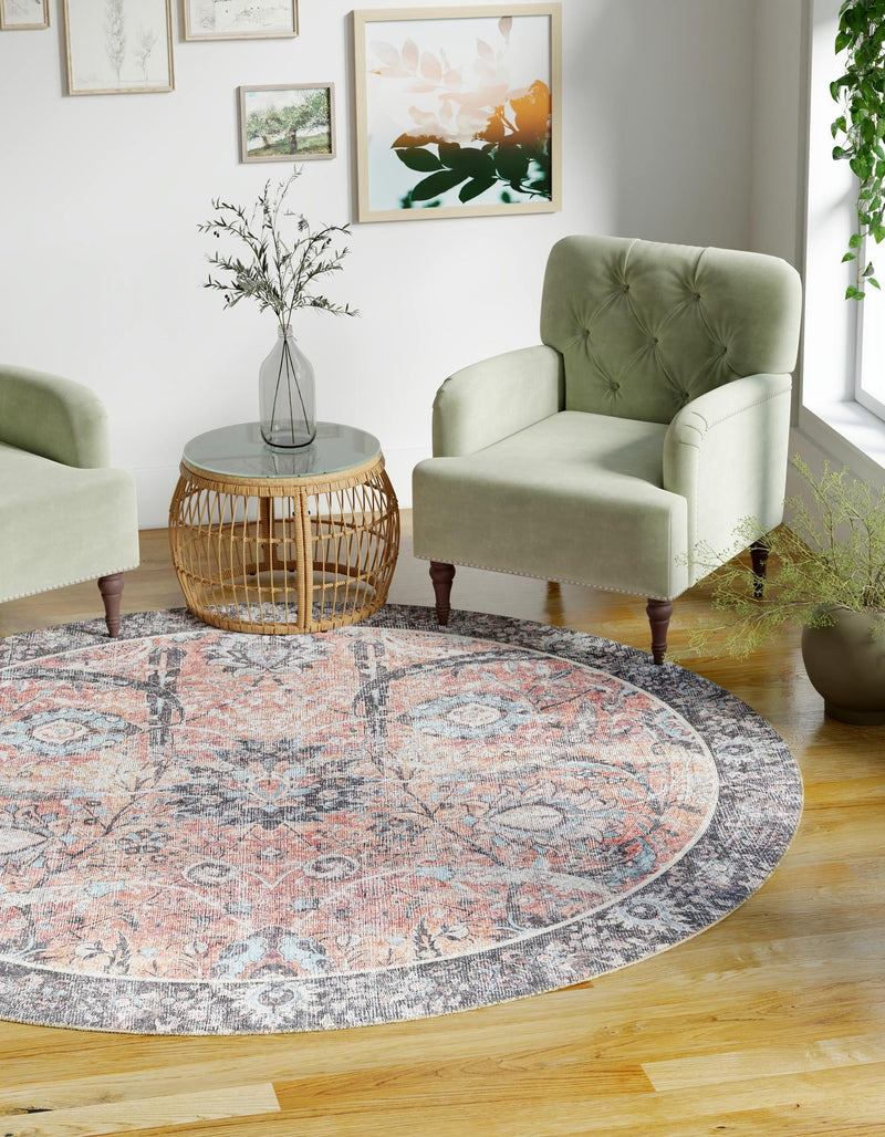 Heritage Elegance Collection Area Rug -  Topkapi Round Vintage Rust Red  lifestyle 96
