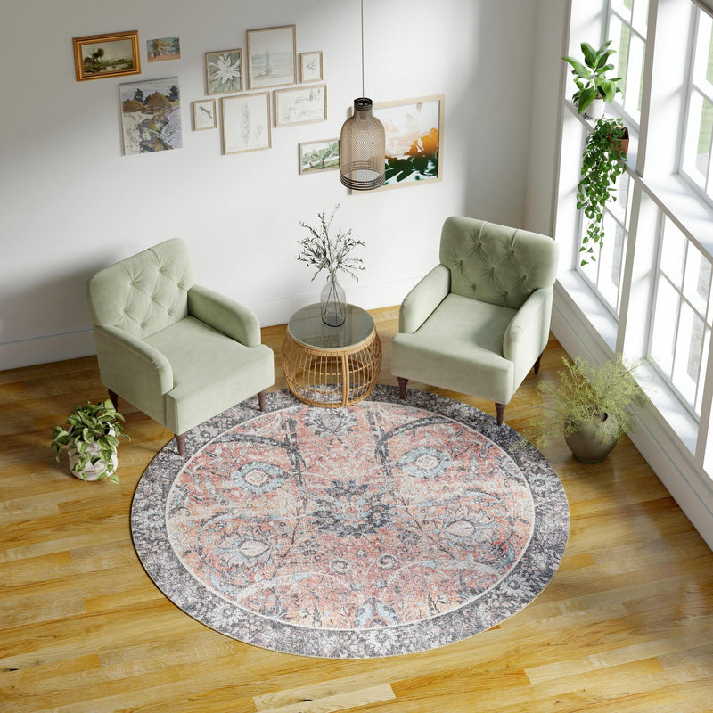 Heritage Elegance Collection Area Rug -  Topkapi Round Vintage Rust Red  lifestyle 178