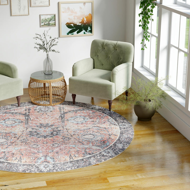 Heritage Elegance Collection Area Rug -  Topkapi Round Vintage Rust Red  lifestyle 188
