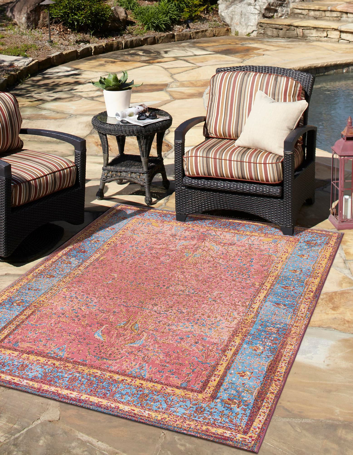 Patio Elegance Collection Area Rug -  Serenity Rectangle Vintage Salmon Coral  lifestyle 2