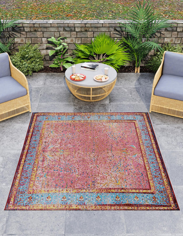Patio Elegance Collection Area Rug -  Serenity Square Vintage Salmon Coral  lifestyle 26