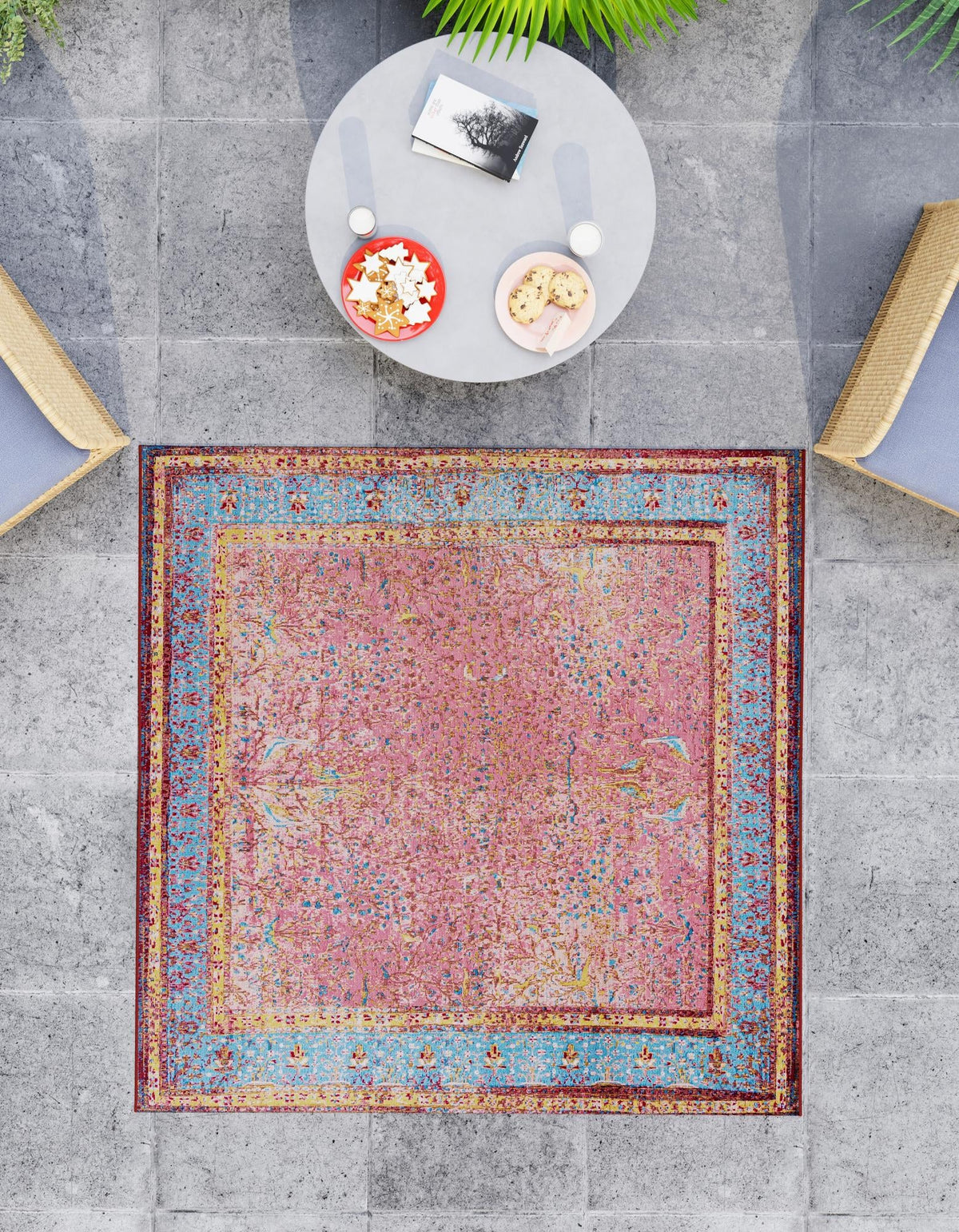 Patio Elegance Collection Area Rug -  Serenity Square Vintage Salmon Coral  lifestyle 64