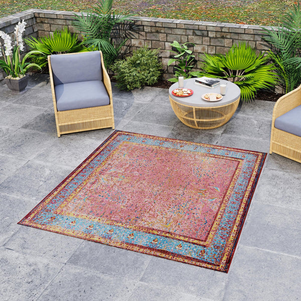 Patio Elegance Collection Area Rug -  Serenity Square Vintage Salmon Coral  lifestyle 66
