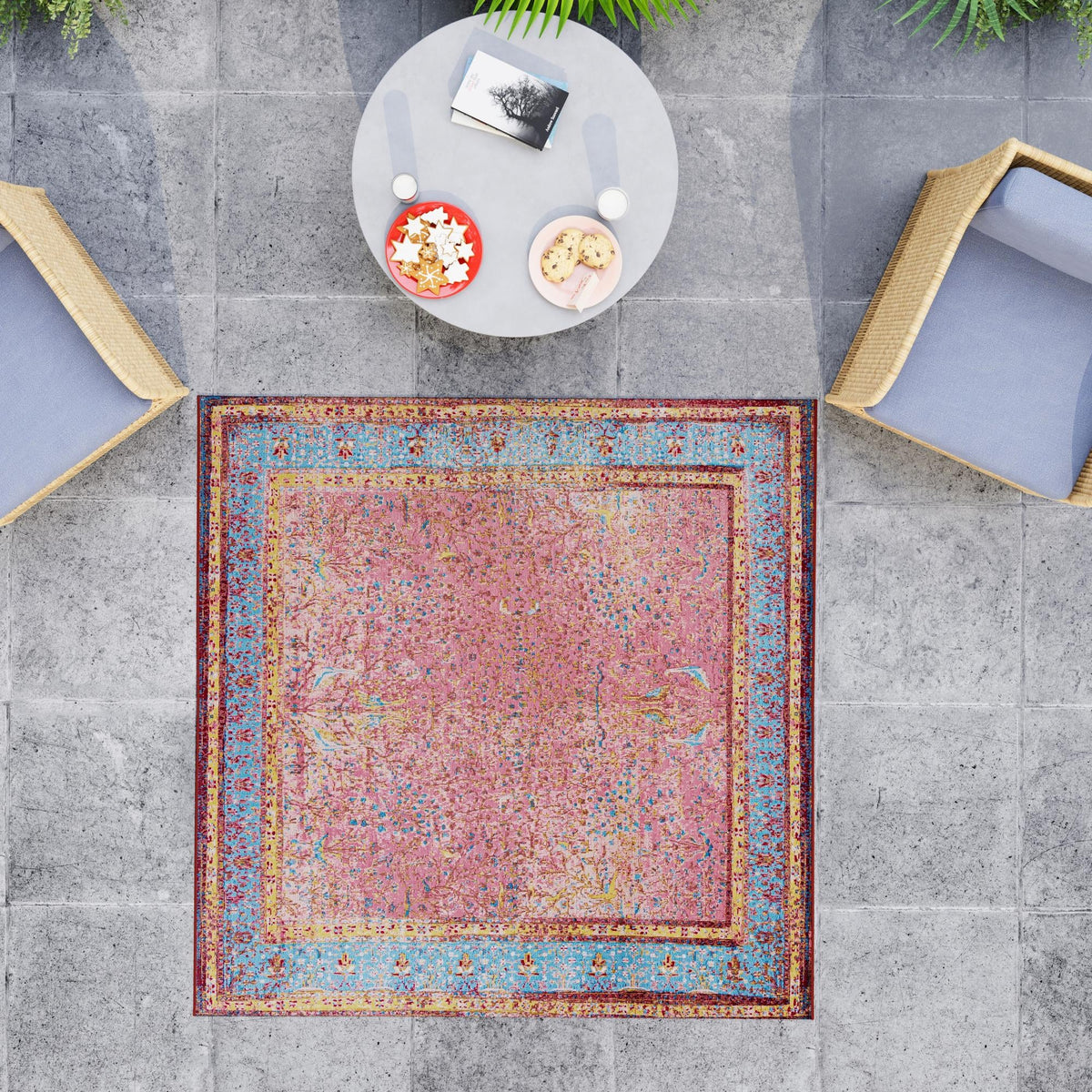 Patio Elegance Collection Area Rug -  Serenity Square Vintage Salmon Coral  lifestyle 70