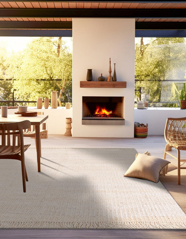 Coastal Weave Jute Collection Area Rug - Seashore Square Ivory  lifestyle 101