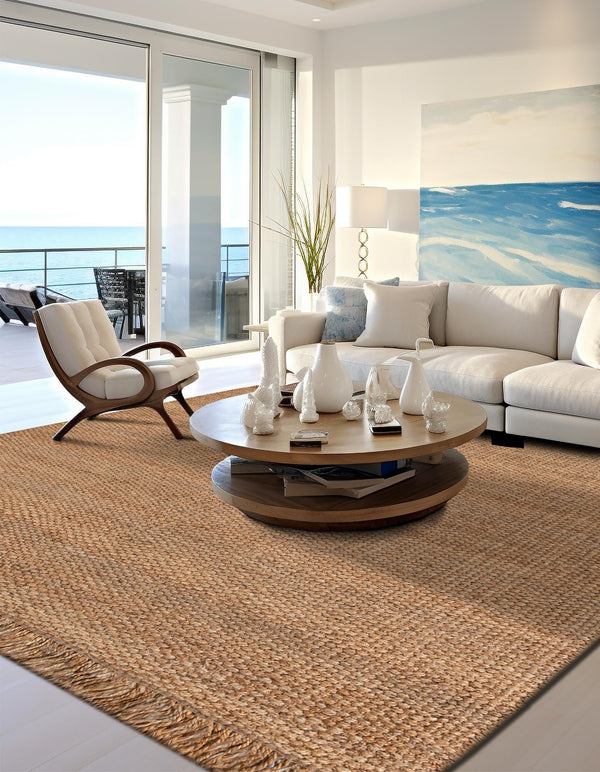 Coastal Weave Jute Collection Area Rug - Seashore Square Natural  lifestyle 105