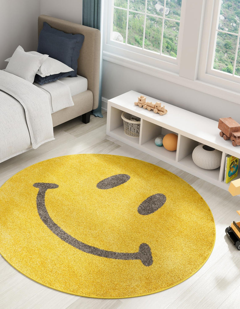 Playful Patterns Collection Area Rug -  Zest Round Yellow  lifestyle 2