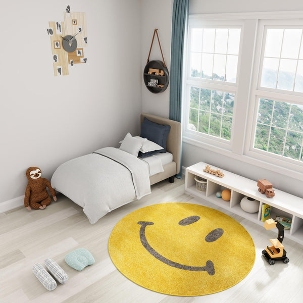 Playful Patterns Collection Area Rug -  Zest Round Yellow  lifestyle 8