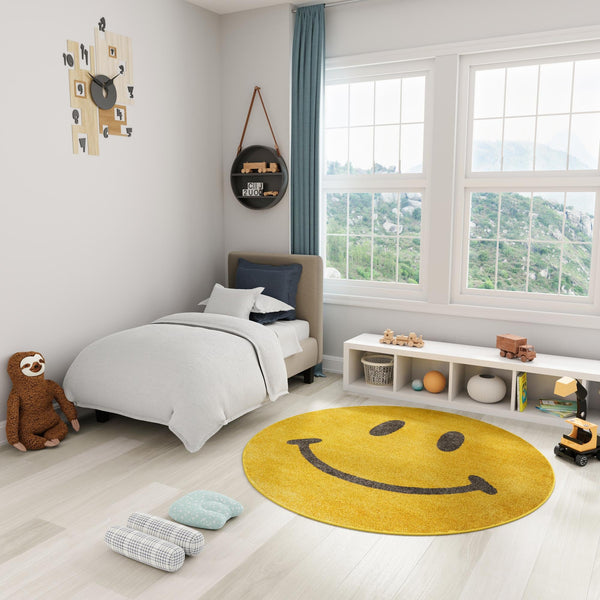 Playful Patterns Collection Area Rug -  Zest Round Yellow  lifestyle 9