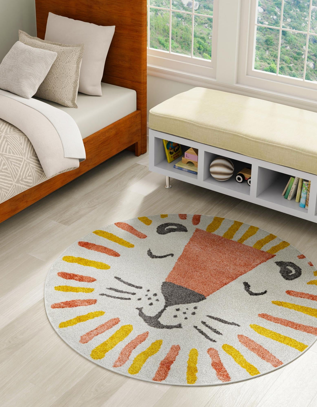 Playful Patterns Collection Area Rug -  Mirage Round Ivory  lifestyle 2