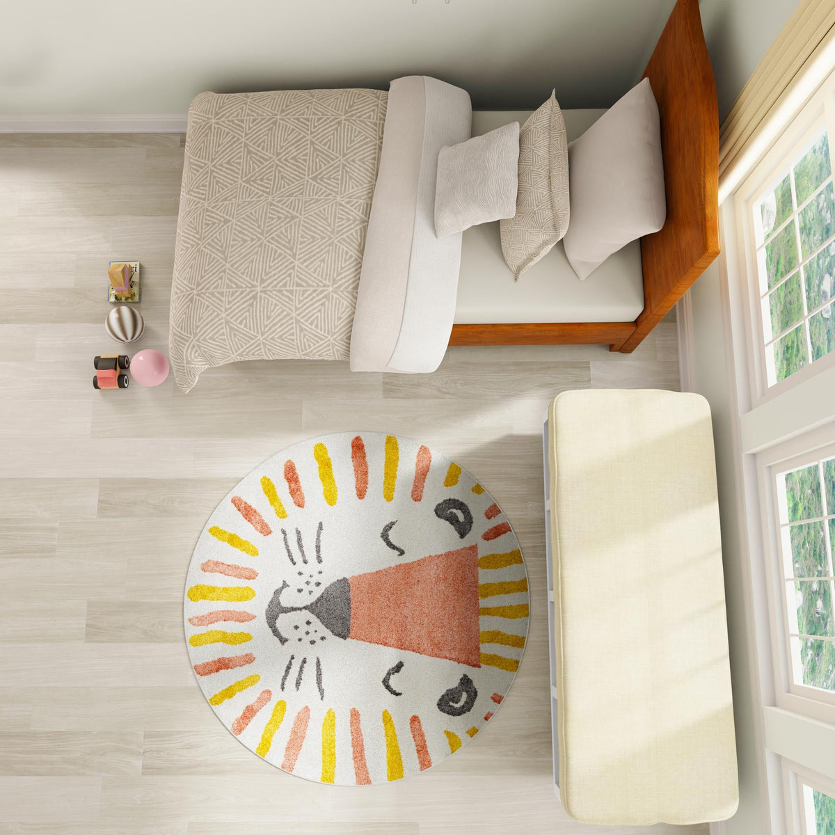 Playful Patterns Collection Area Rug -  Mirage Round Ivory  lifestyle 11