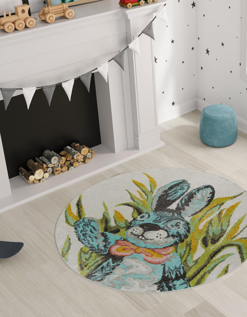 Playful Patterns Collection Area Rug -  Ombre Round Ivory  lifestyle 2