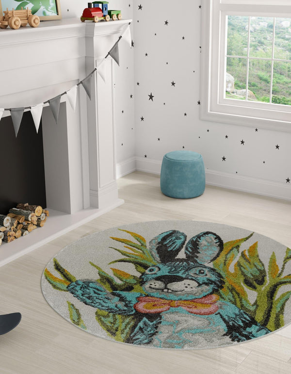 Playful Patterns Collection Area Rug -  Ombre Round Ivory  lifestyle 3