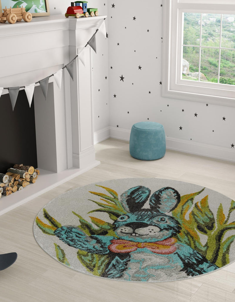 Playful Patterns Collection Area Rug -  Ombre Round Ivory  lifestyle 3