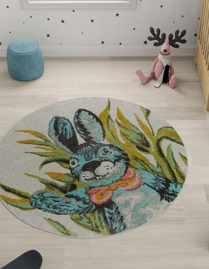Playful Patterns Collection Area Rug -  Ombre Round Ivory  lifestyle 4