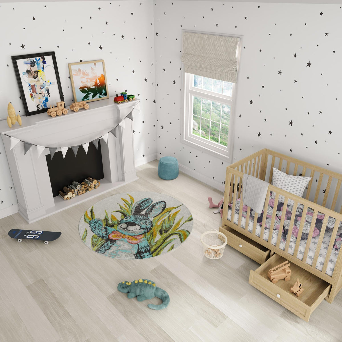 Playful Patterns Collection Area Rug -  Ombre Round Ivory  lifestyle 16