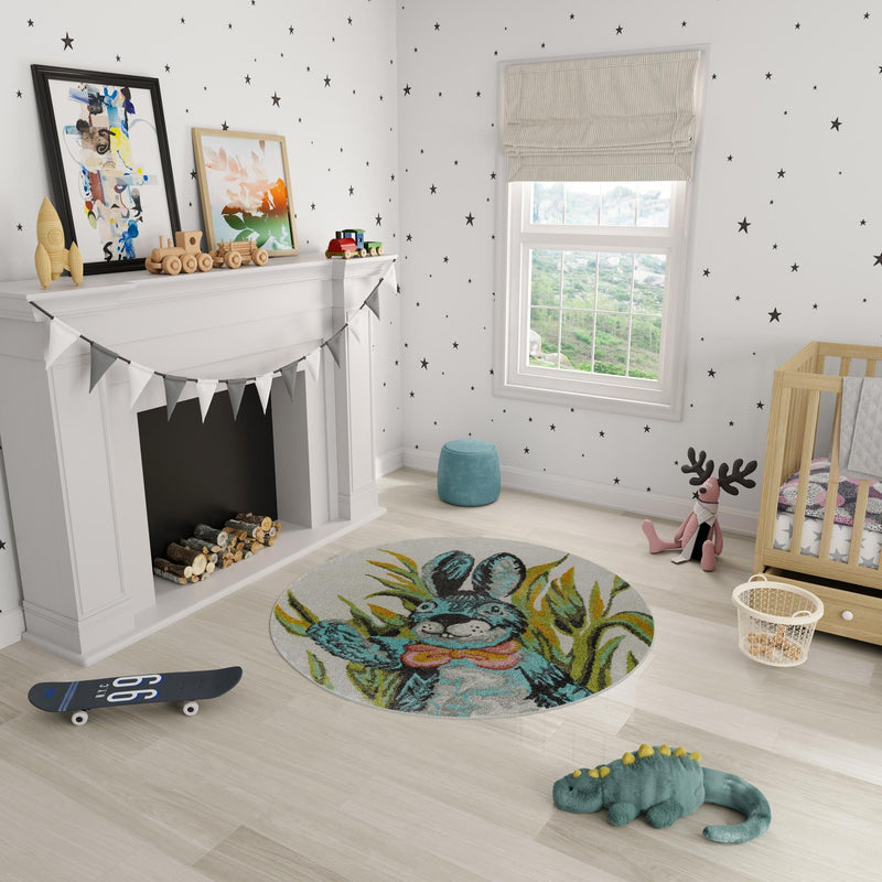 Playful Patterns Collection Area Rug -  Ombre Round Ivory  lifestyle 17