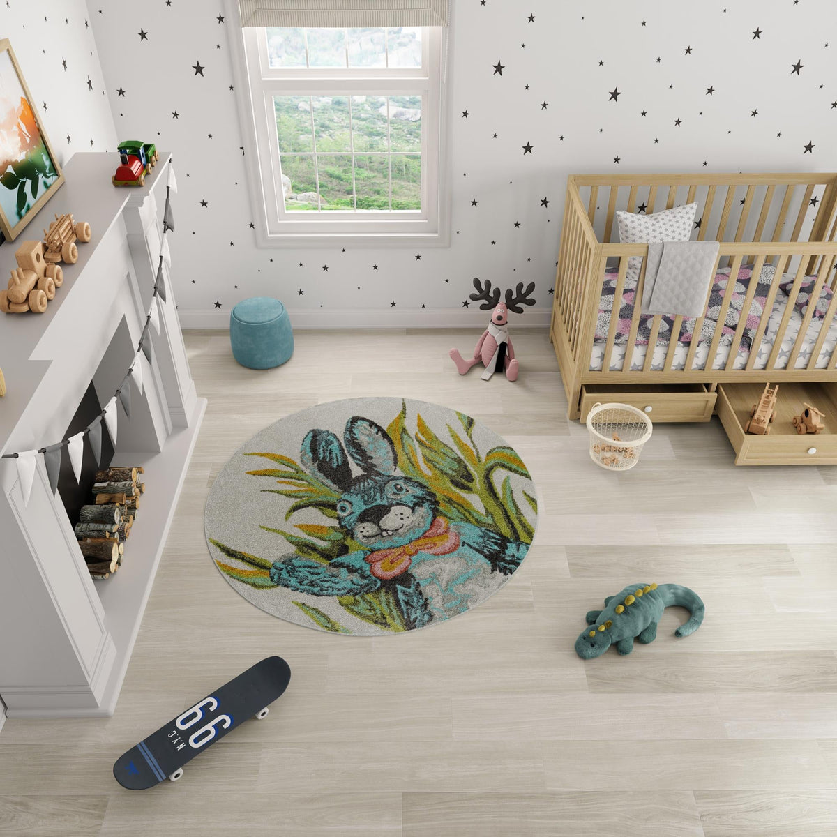 Playful Patterns Collection Area Rug -  Ombre Round Ivory  lifestyle 18