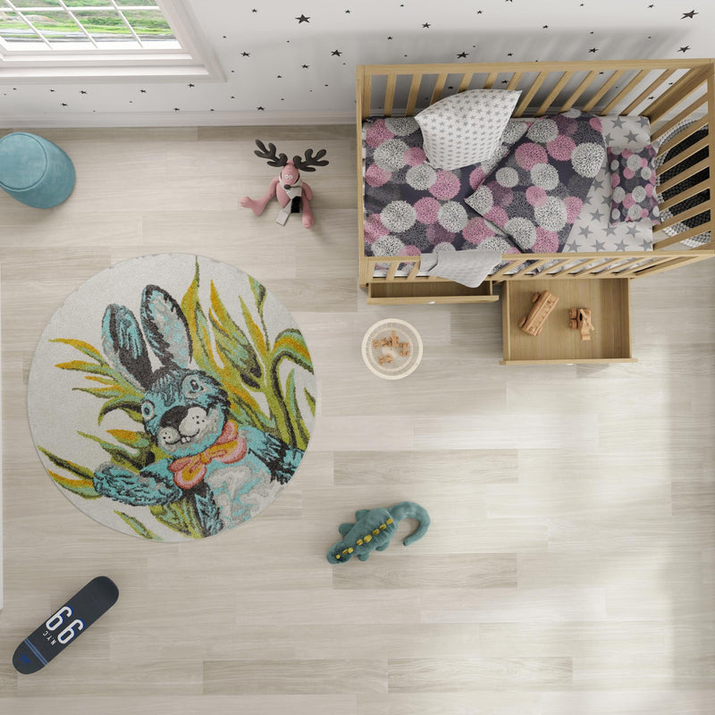 Playful Patterns Collection Area Rug -  Ombre Round Ivory  lifestyle 19