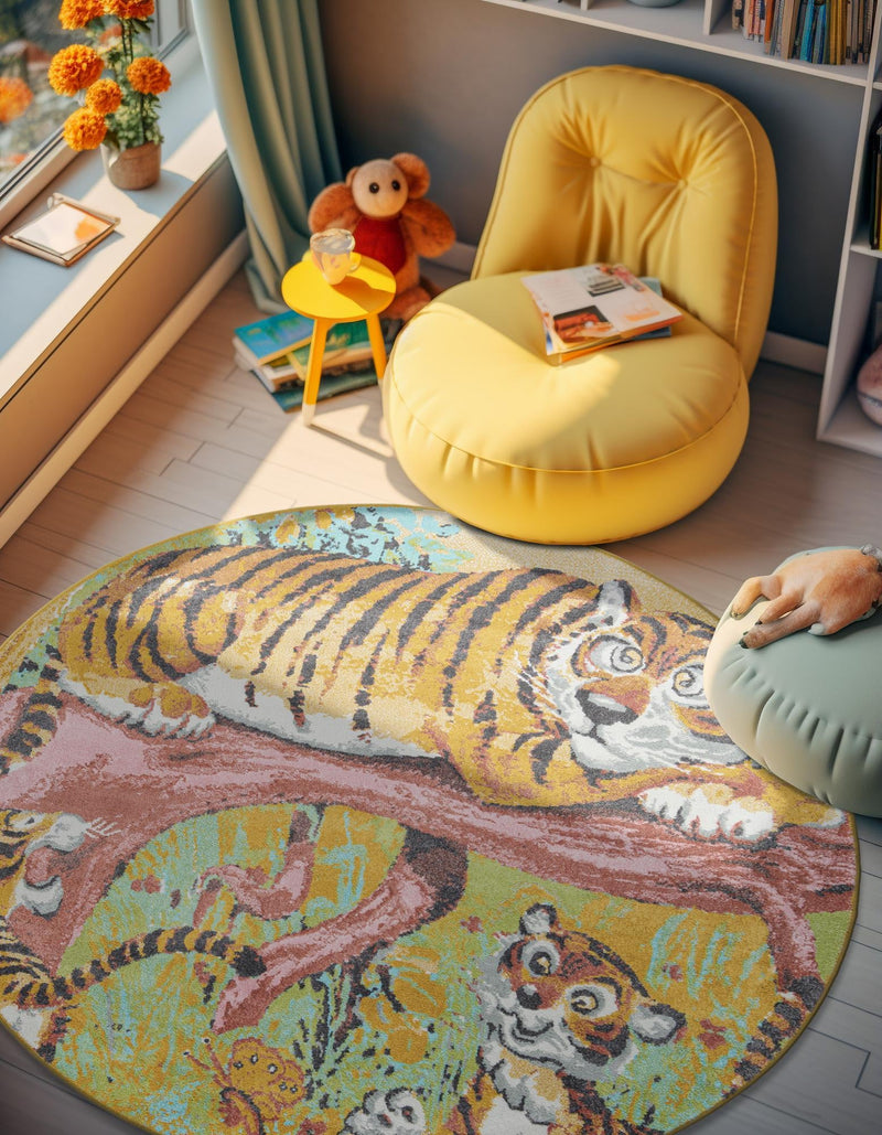 Playful Patterns Collection Area Rug -  Groove Round Multi  lifestyle 22