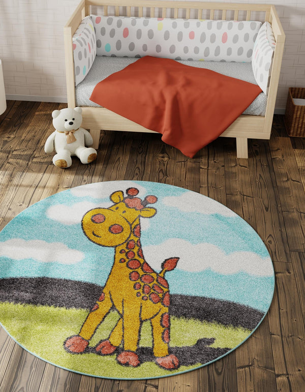 Playful Patterns Collection Area Rug -  Frolic Round Blue  lifestyle 22
