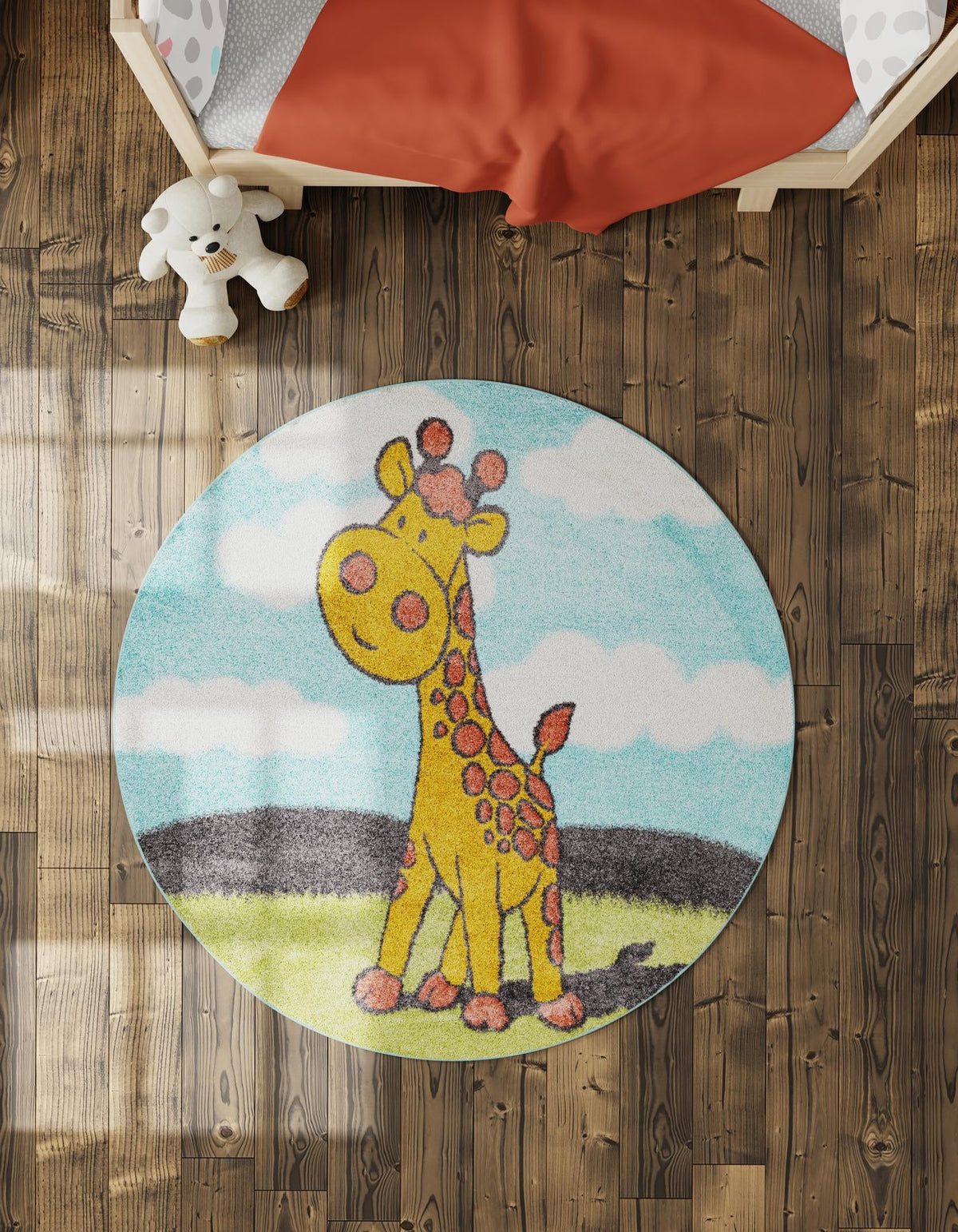 Playful Patterns Collection Area Rug -  Frolic Round Blue  lifestyle 49