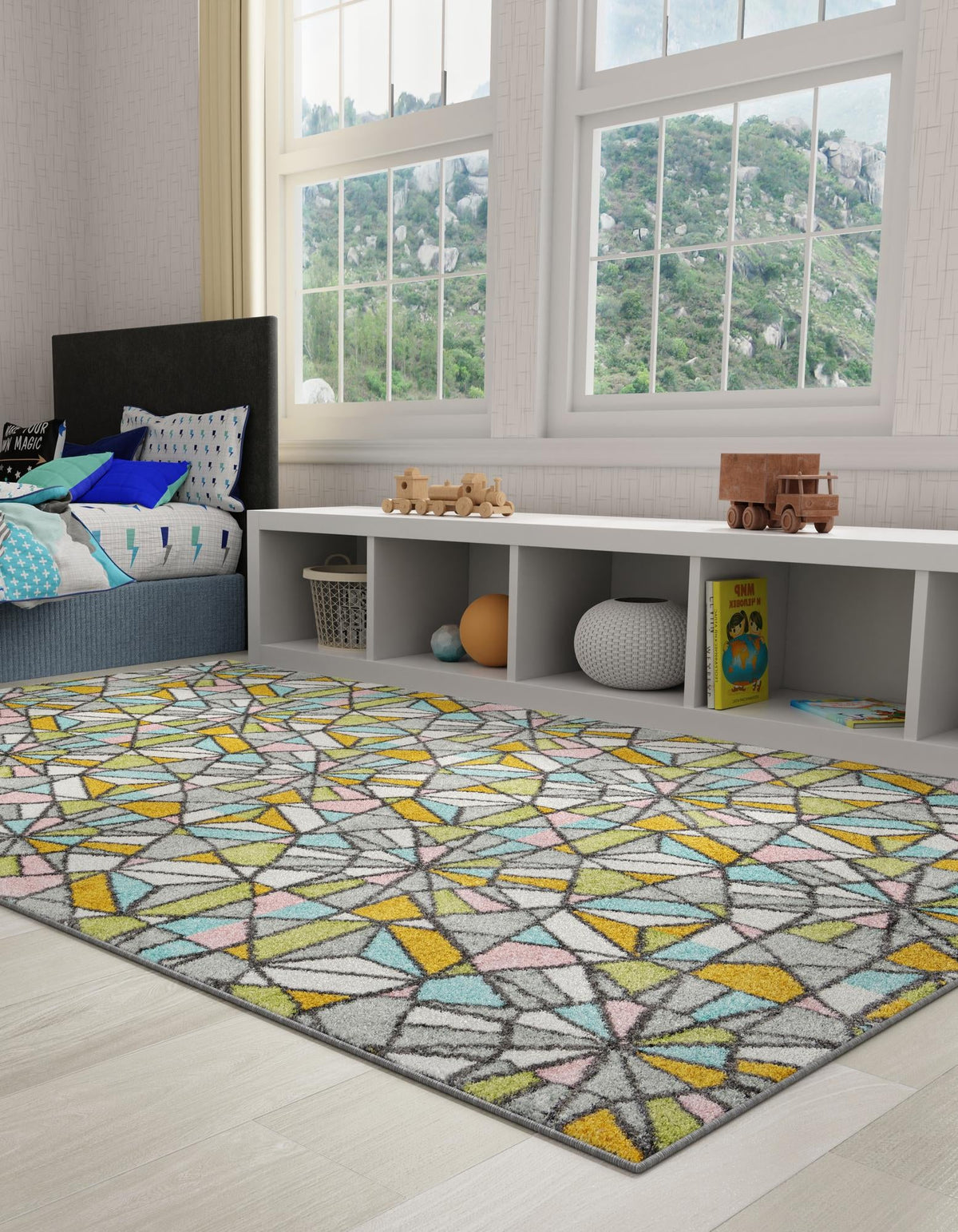 Playful Patterns Collection Area Rug -  Chromatic Rectangle Multi  lifestyle 3