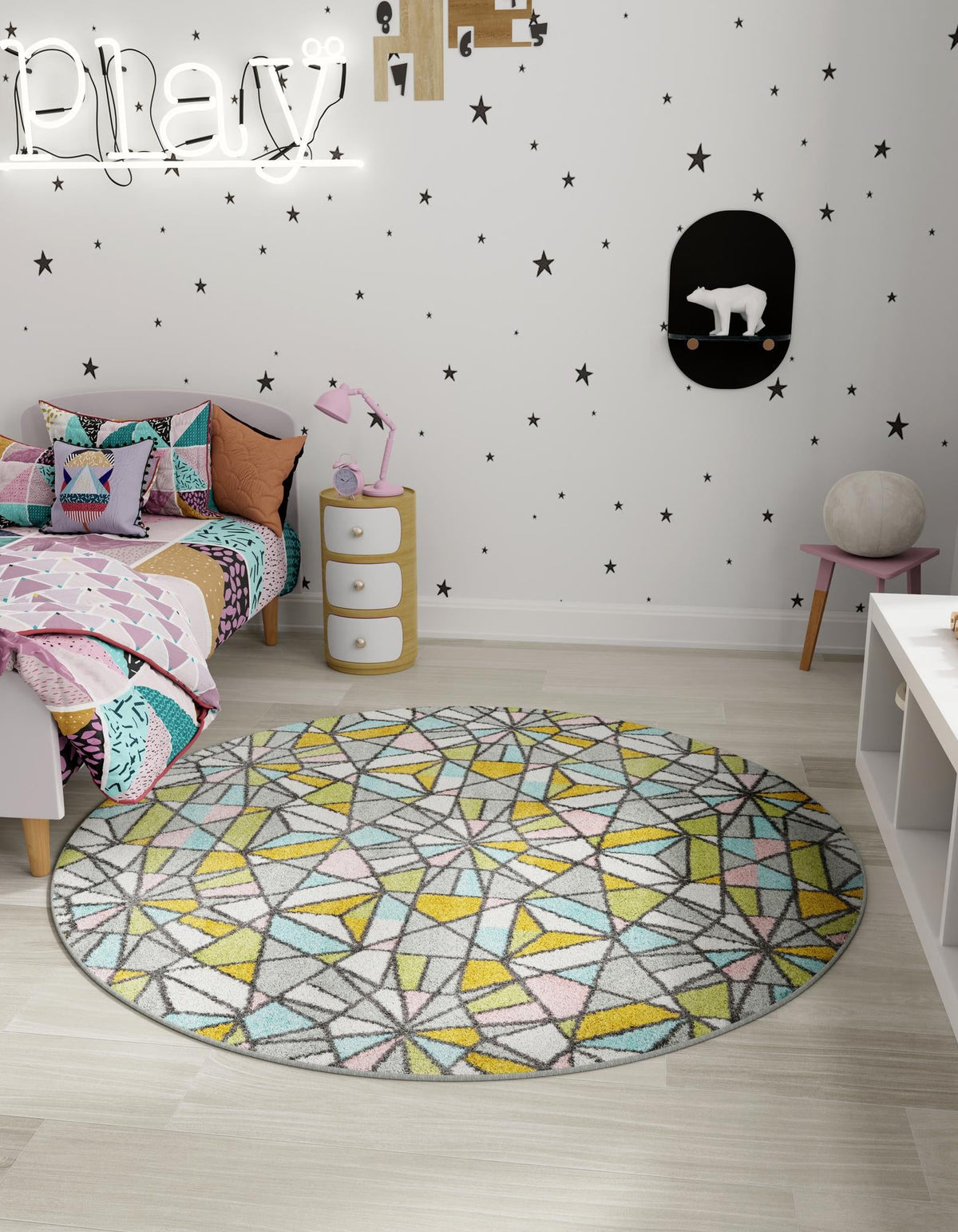 Wonder Tykes Collection Area Rug -  Chromatic Round Multi  lifestyle 54