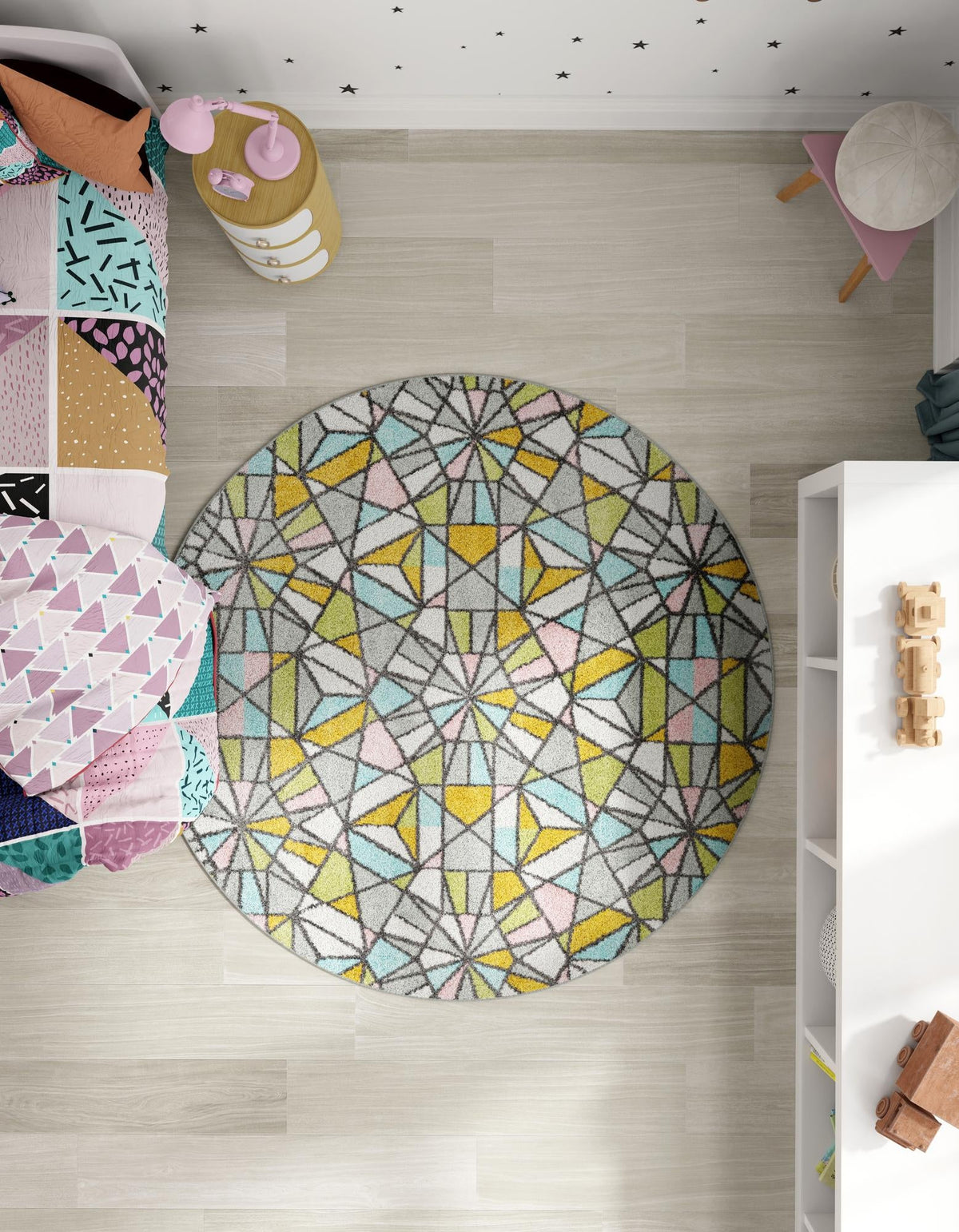 Playful Patterns Collection Area Rug -  Chromatic Round Multi  lifestyle 28