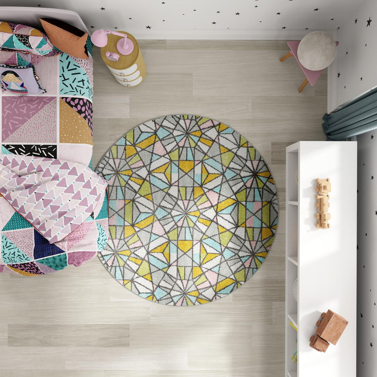Playful Patterns Collection Area Rug -  Chromatic Round Multi  lifestyle 56