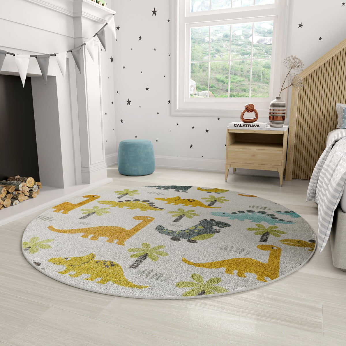 Playful Patterns Collection Area Rug -  Pastiche Round Ivory  lifestyle 52
