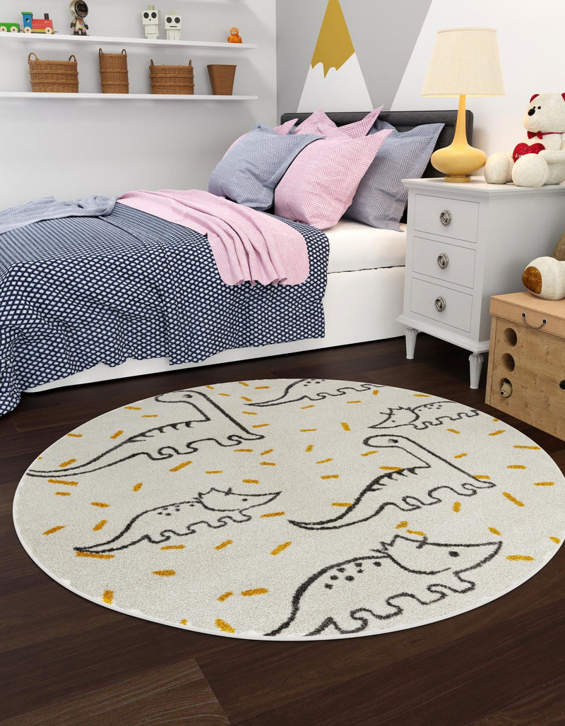 Playful Patterns Collection Area Rug -  Jamboree Round Ivory  lifestyle 24