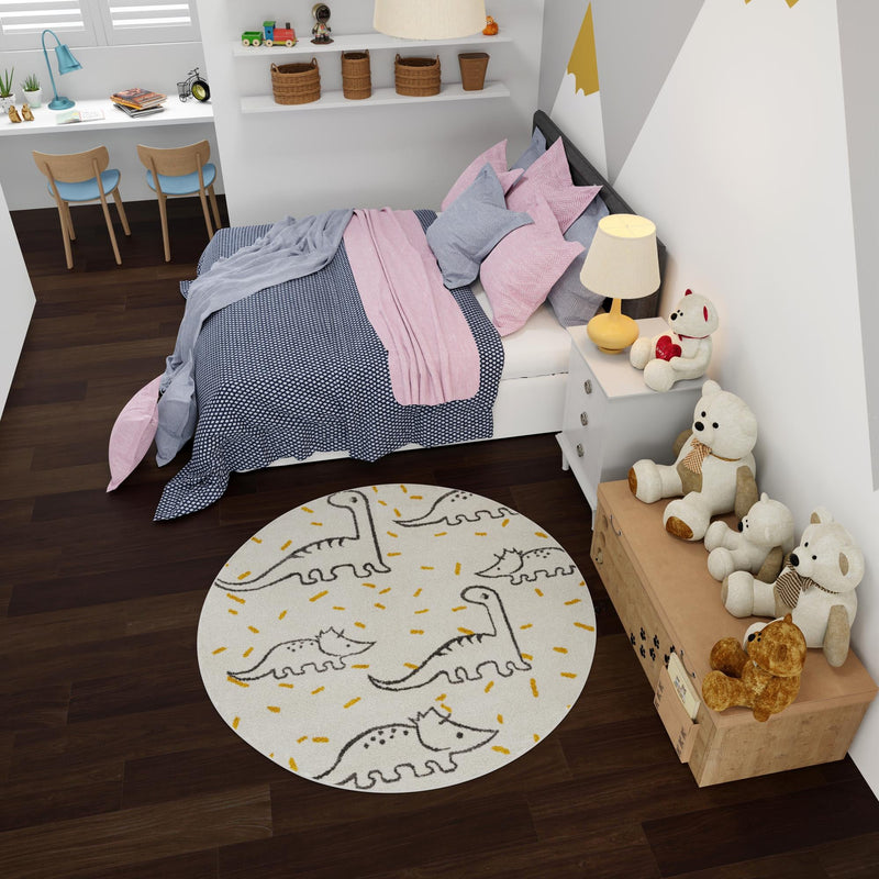 Playful Patterns Collection Area Rug -  Jamboree Round Ivory  lifestyle 50