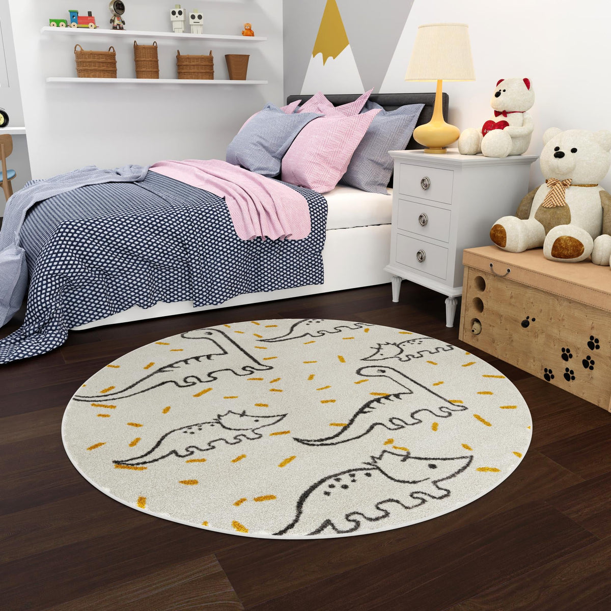 Playful Patterns Collection Area Rug -  Jamboree Round Ivory  lifestyle 51