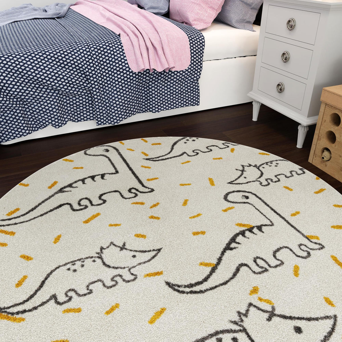 Playful Patterns Collection Area Rug -  Jamboree Round Ivory  lifestyle 52