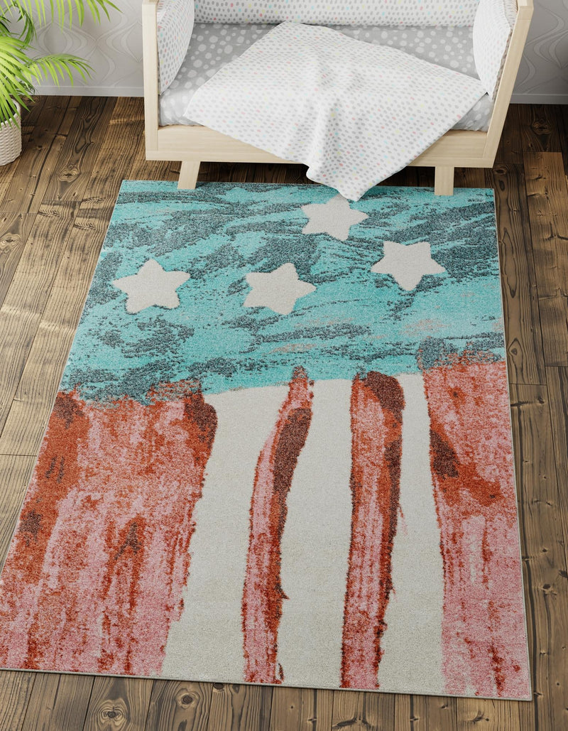 Playful Patterns Collection Area Rug -  Zany Rectangle Red and Blue  lifestyle 2