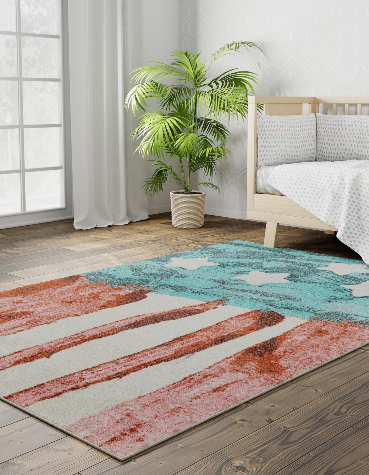 Playful Patterns Collection Area Rug -  Zany Rectangle Red and Blue  lifestyle 3