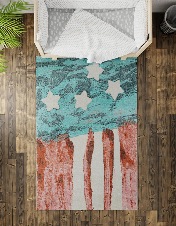 Playful Patterns Collection Area Rug -  Zany Rectangle Red and Blue  lifestyle 15