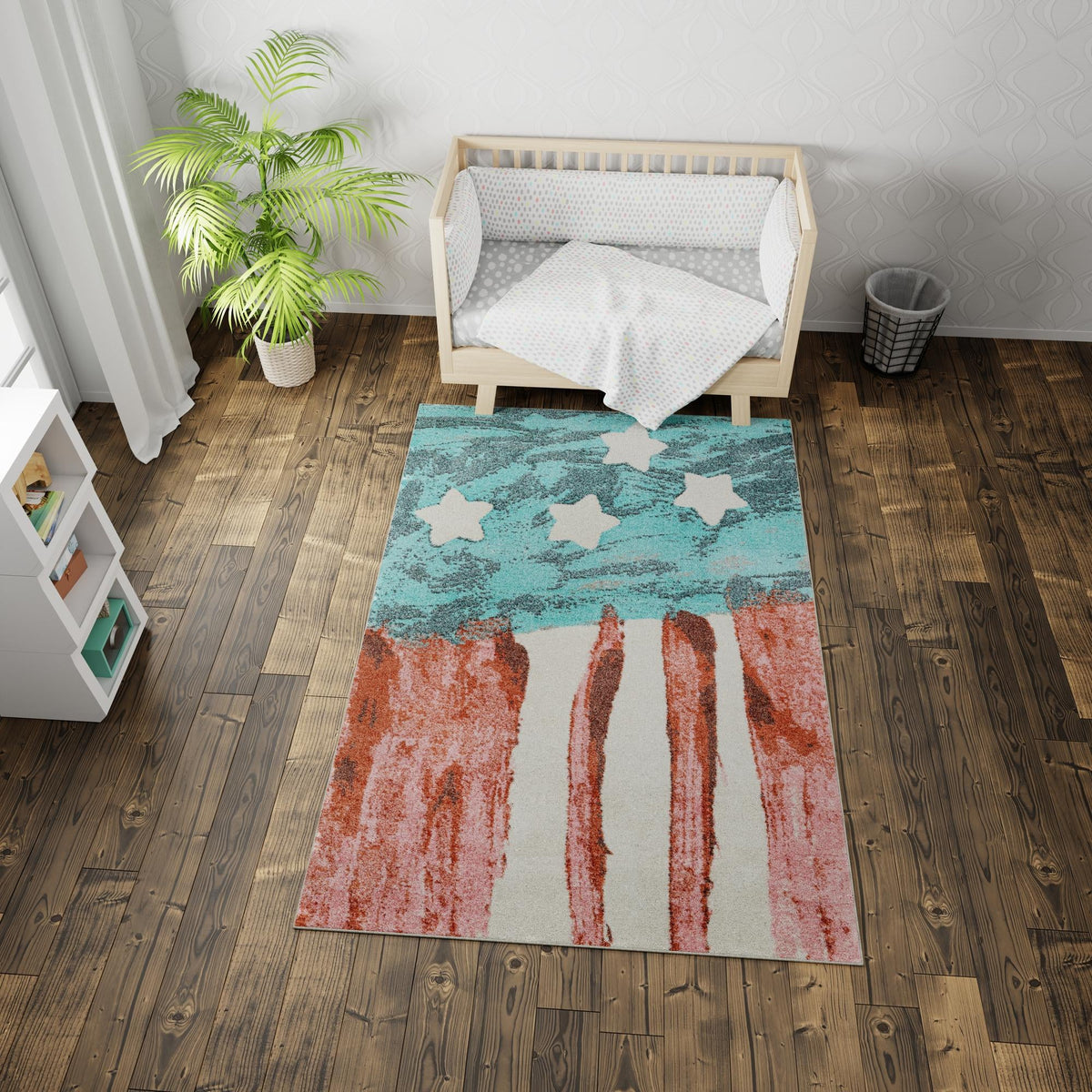 Playful Patterns Collection Area Rug -  Zany Rectangle Red and Blue  lifestyle 16