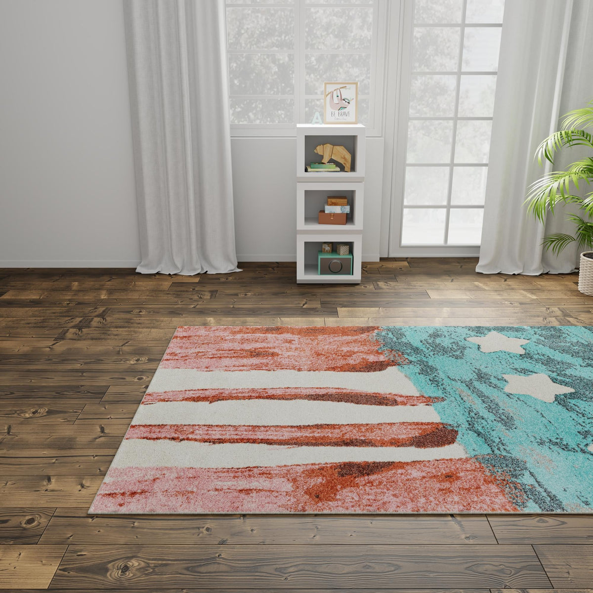 Playful Patterns Collection Area Rug -  Zany Rectangle Red and Blue  lifestyle 18